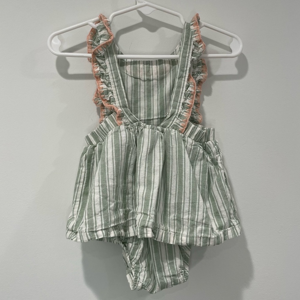 KIDS: Carter’s Just One You Baby Girls' Linen Striped Romper in Green - Picture 7 of 10